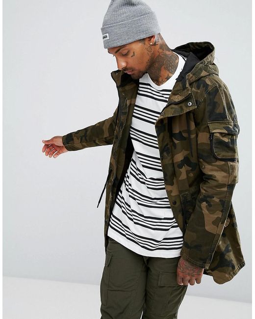  Bershka  Parka Jacket In Camo in Green for Men Lyst