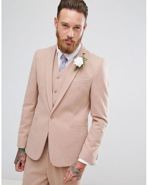  Asos  Wedding  Skinny Suit Jacket In Light  Pink  Wool Mix in 