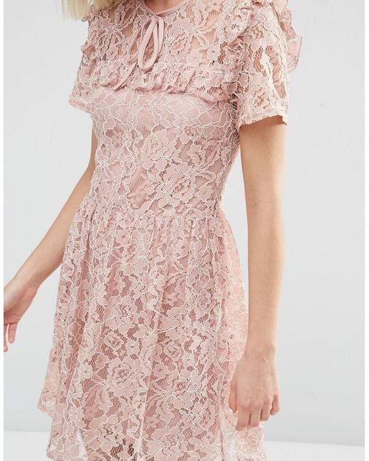 Asos Lace Ruffle Yoke Skater Dress Blush In Pink Lyst