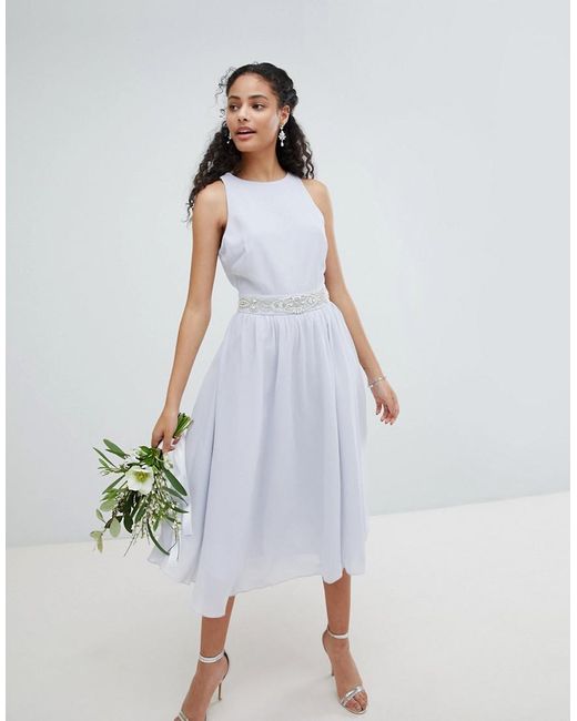 Lyst Tfnc London Embellished Midi Bridesmaid Dress With Full Skirt Tfnc London Blue Embellished Midi Bridesmaid Dress With Full Skirt Lyst