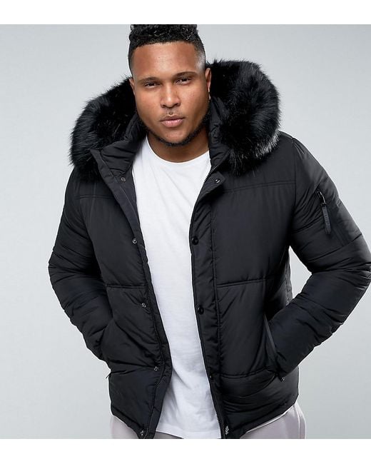 Sixth june Plus Puffer Jacket In Black With Faux Fur Hood in Black for ...