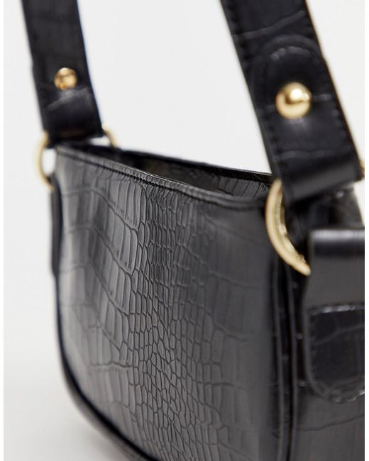 asos black croc shoulder bag