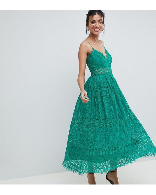 Lyst ASOS Lace Cami Midi  Prom  Dress  in Green