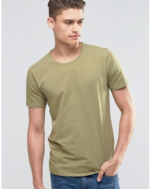 Selected Crew Neck T-shirt in Green for Men | Lyst