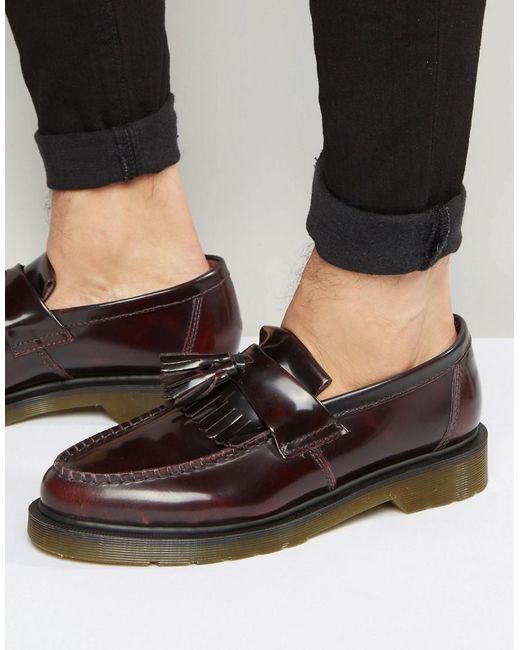 dr martens adrian bar loafers in red