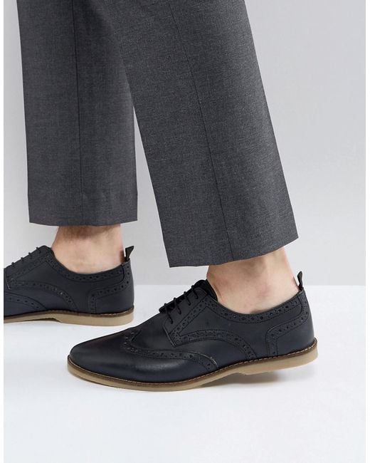 Asos Casual Brogue Shoes In Navy Leather With Gum Sole in Blue for Men ...