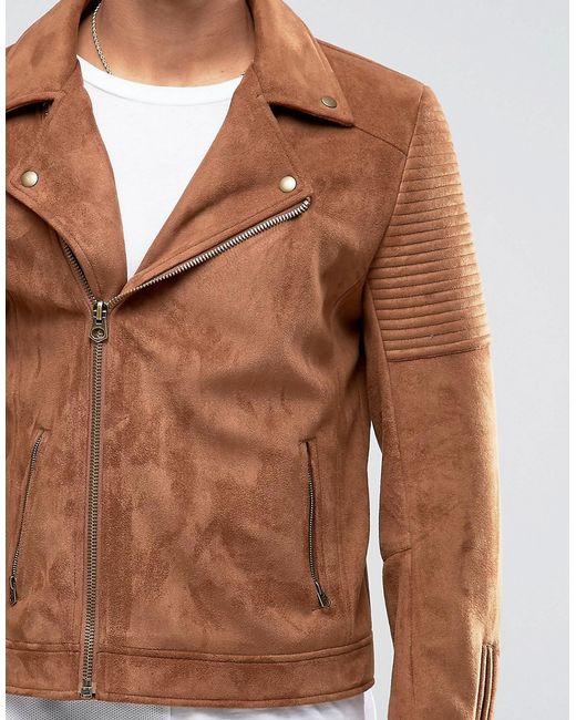 Asos Faux Suede Biker Jacket In Tan In Brown For Men Lyst 0715