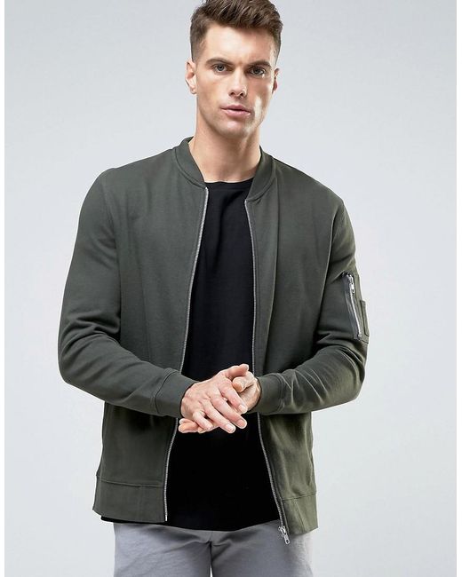 Asos Ma1 Jersey Bomber Jacket In Khaki - Green in Green for Men - Save