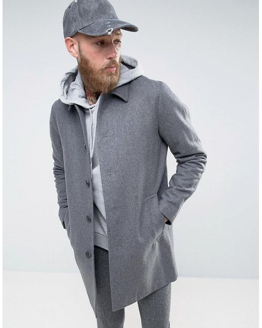 Asos Wool Mix Trench Coat In Light Grey Marl in Gray for Men | Lyst