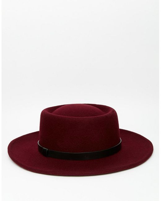 Asos Pork Pie Hat In Burgundy With Wide Brim in Red for Men (Burgundy