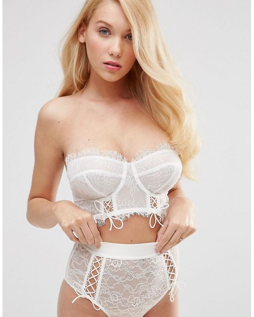 Asos Fuller Bust Bridal Faye Lace Up Bustier Bra in Natural Lyst