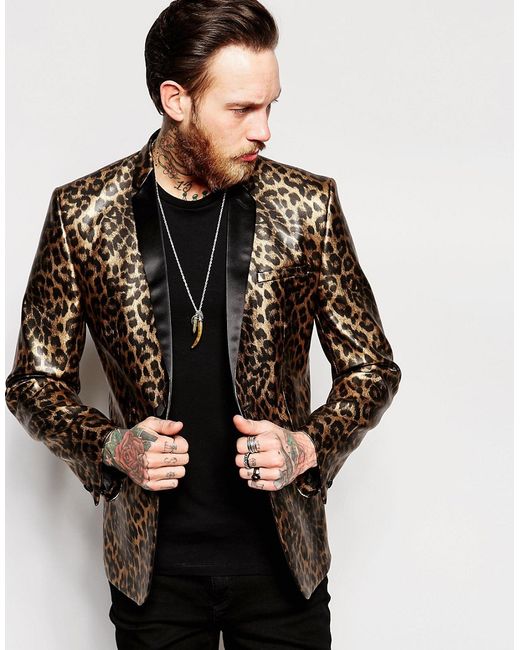 Asos Slim Blazer In Leopard Print Metallic For Men Lyst Asos Metallic Slim Blazer In Leopard Print For Men Lyst