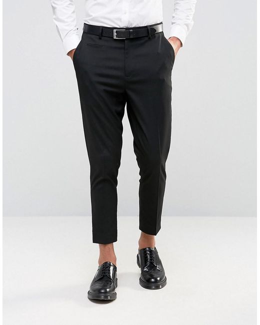 Asos Tapered Cropped Trousers In Black in Black for Men | Lyst