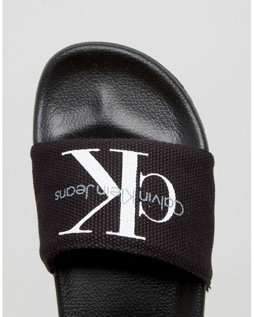 uk belts mens ck Slider Black Sandals Calvin Jeans Flat in Chantal klein