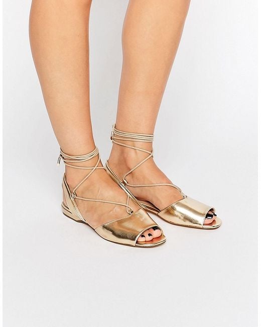 Aldo Aboing Ankle Strap Sling Flat Sandals - Gold in Metallic | Lyst
