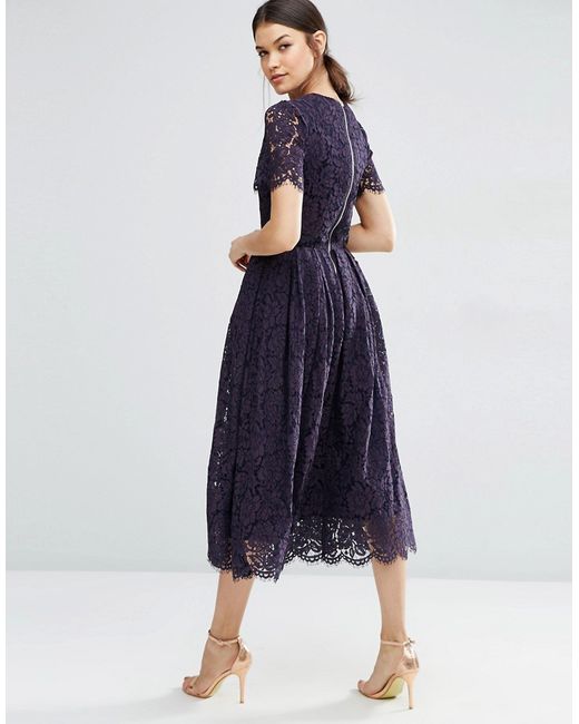  Asos  Lace Crop Top Midi Prom  Dress  Navy  in Blue  Lyst