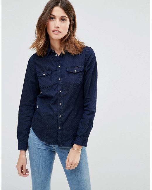 Pepe jeans Rosie Denim Shirt in Blue | Lyst