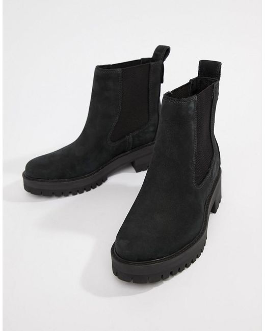 timberland courmayeur valley black leather chelsea pull on ankle boots