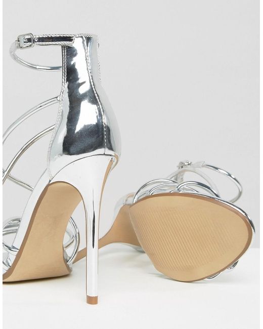 Office Spindle Silver Mirror Strappy Heeled Sandals in Metallic | Lyst