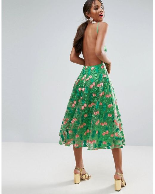  Asos  Salon Floral Embroidered  Backless Pinny Midi Prom  