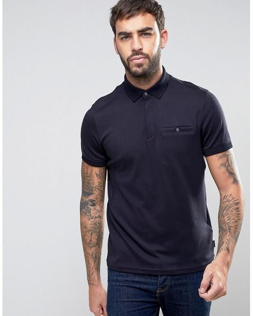 Ted baker Concealed Placket Polo in Blue for Men | Lyst