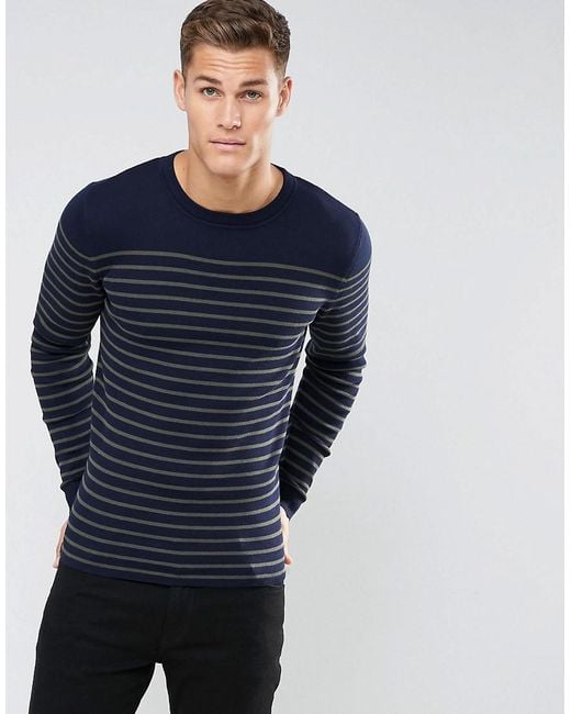 Lyst - Jack & Jones Premium Knit With Stripe in Blue for Men