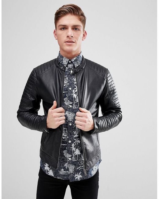 Lyst Jack Jones Core Faux Leather Racer Jacket In Black For Men Jack Jones Black Core Faux Leather Racer Jacket For Men