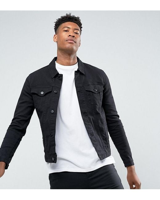 Lyst - Asos Tall Skinny Denim Jacket In Black in Black for Men