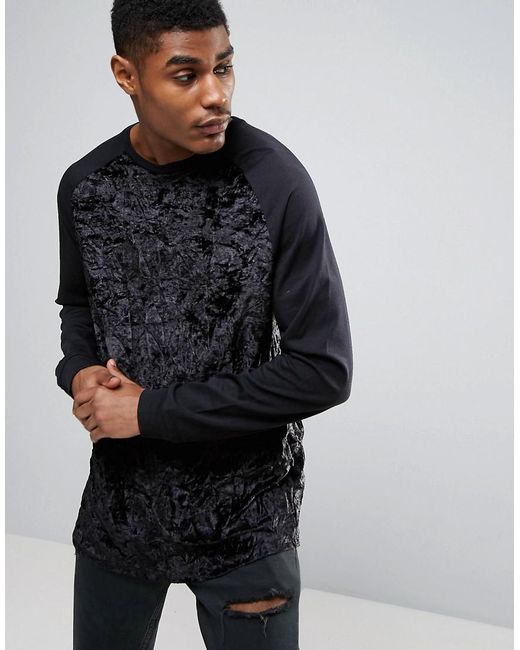 Asos Oversized Long Sleeve T-shirt In Crushed Velour With Contrast ...