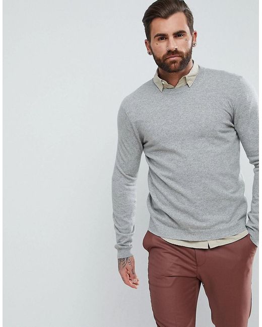 Asos Cashmere Jumper In Light Grey in Gray for Men | Lyst