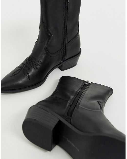 Bershka Western Leather Ankle Boot In Black in Black - Save 3% - Lyst