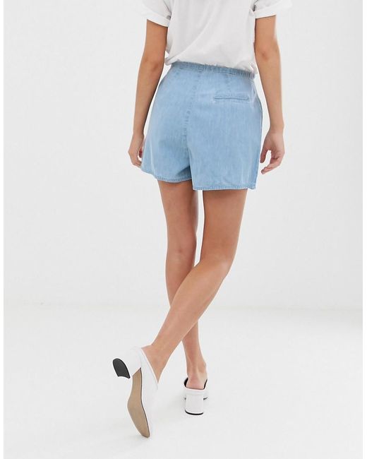 ASOS Denim Culotte Short In Pretty Blue in Blue - Lyst