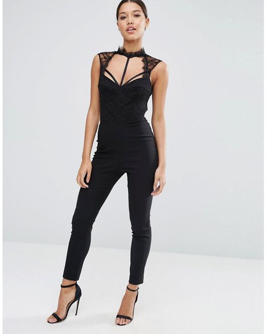Lyst - Asos Jumpsuit With Lingerie Detail in Black