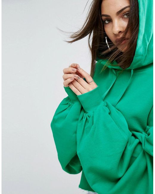 Lyst - Asos Hoodie With Dramatic Balloon Sleeve in Green