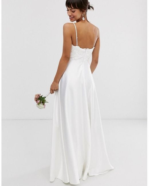 ASOS Beaded Lace Cami Wedding Dress With Satin Skirt in White - Lyst