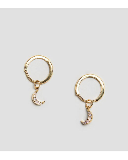 Lyst - Astrid & Miyu 18k Gold Plated Moon Drop Hoop Earrings in Metallic