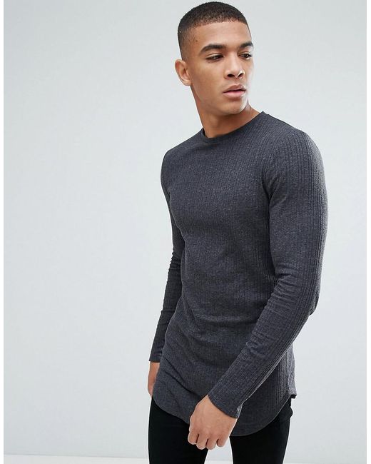 Lyst - Asos Super Longline Muscle Long Sleeve In Textured Rib In ...