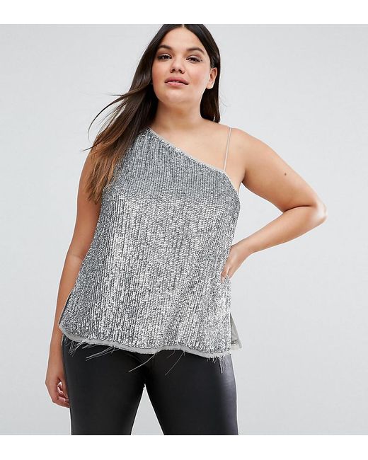 Lyst - Asos One Shoulder Top In Sequin in Metallic