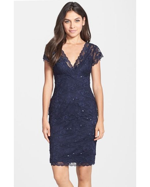 Js collections Layered Lace Sheath Dress in Blue (NAVY) | Lyst