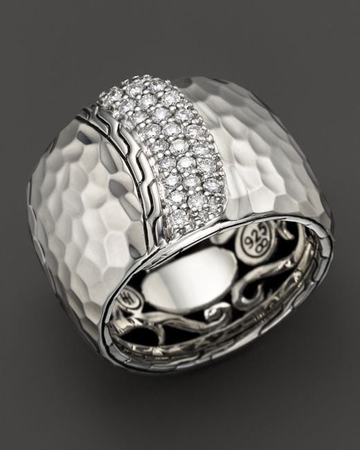 John hardy Palu Silver Diamond Pave Wide Overlap Band Ring in Silver ...