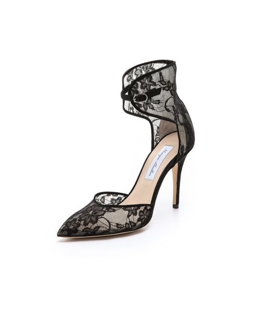 Monique lhuillier Lace Accent Heels in Black Lyst