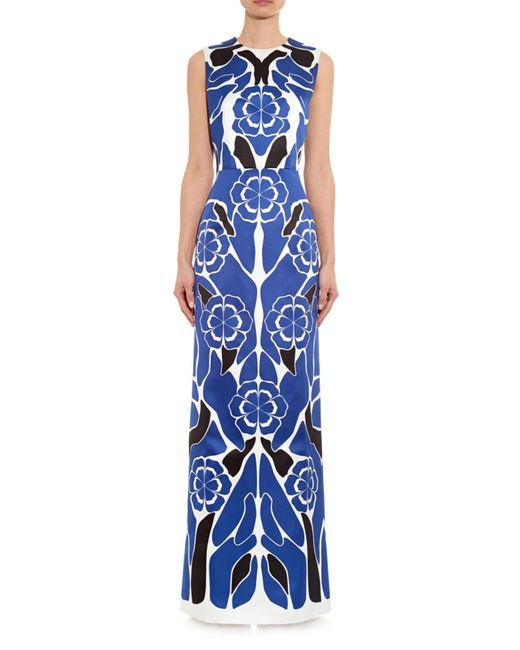 Alexander mcqueen Floral-collage Duchess Satin Gown in Multicolor (BLUE ...