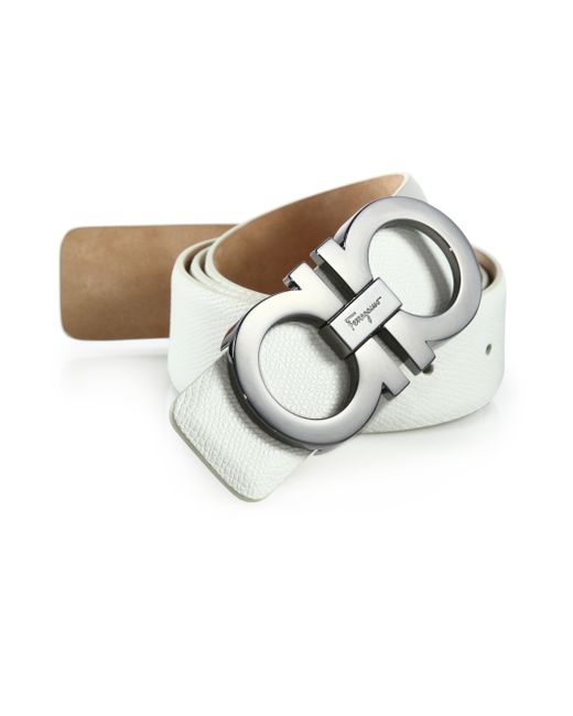 Ferragamo Logo-buckle Textured Leather Belt in White for Men | Lyst