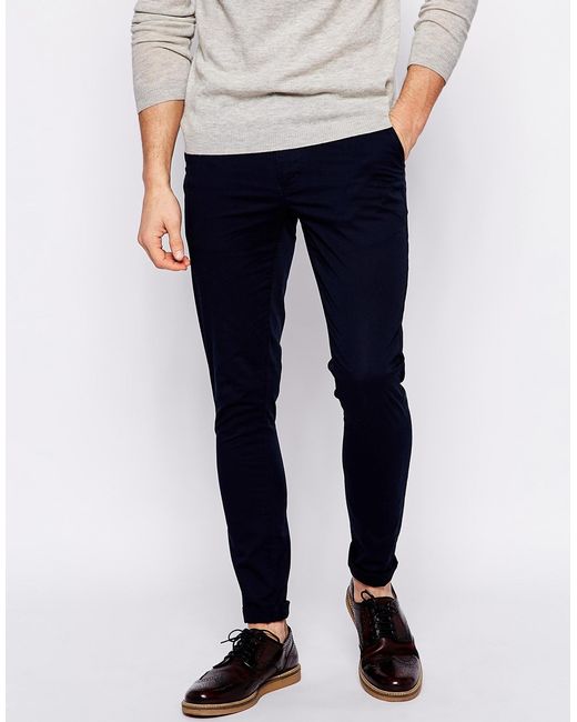 Asos Extreme Super Skinny Chinos In Navy in Blue for Men (Navy) | Lyst