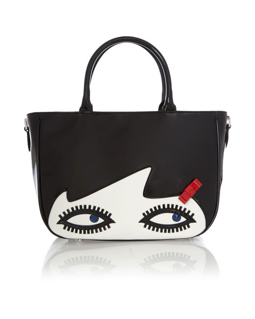 Lulu guinness Wanda Black Small Doll Face Tote Bag in Black | Lyst