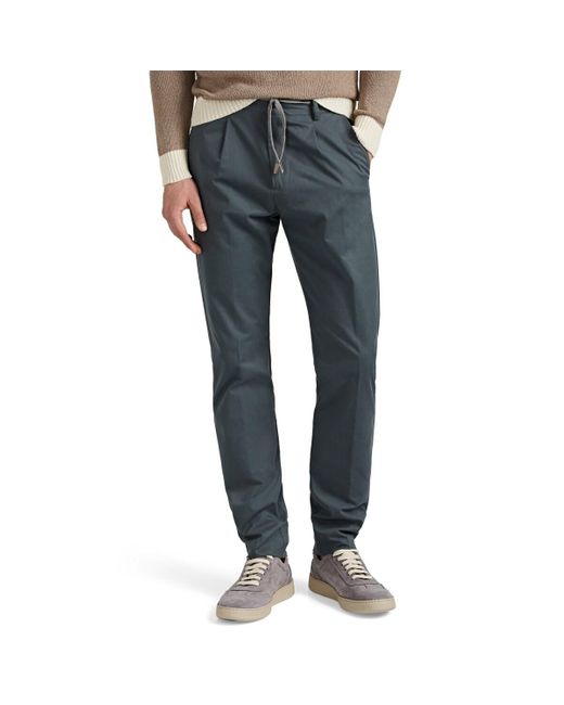 Eleventy Cotton Twill Drawstring Slim Trousers in Green for Men - Save ...