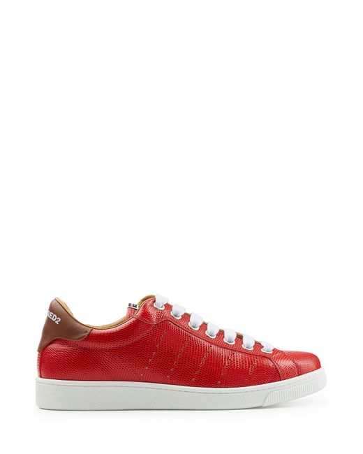 Dsquared² Embossed Leather Tennis Club Sneakers - Red in Red for Men ...