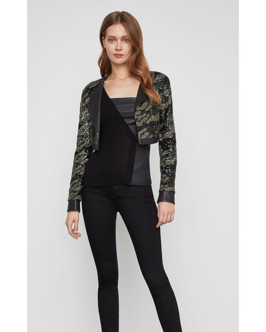 Bcbgmaxazria Bcbg Camo Sequin Crop Jacket In Black Lyst Bcbgmaxazria Black Bcbg Camo Sequin Crop Jacket Lyst