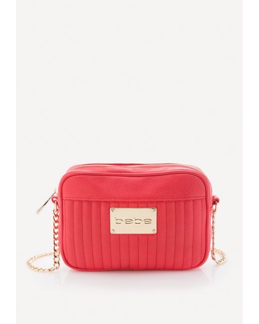 Bebe Quilted Crossbody Bag in Pink (HOT CORAL) | Lyst