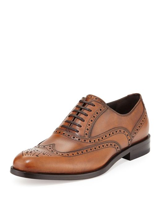 Ferragamo Gerard Calfskin Wing-tip Lace-up Oxford in Brown for Men | Lyst
